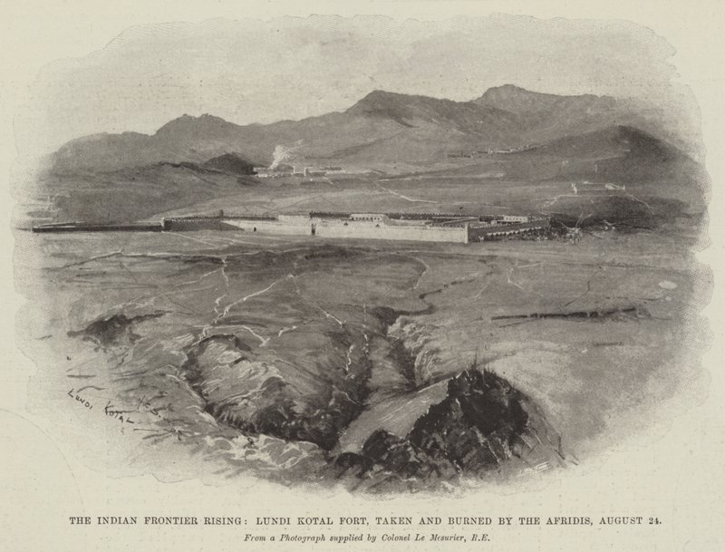 The Indian Frontier Rising, Forte Lundi Kotal, tomado e incendiado pelos Afridis, 24 de agosto de Henry Charles Seppings Wright
