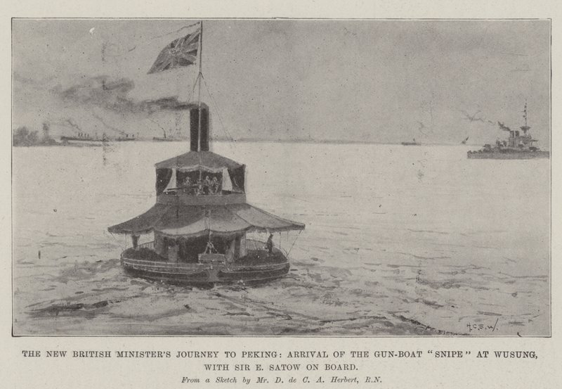 A viagem do novo ministro britânico a Pequim, chegada do Snipe Gun-Boat em Wusung, com Sir E Satow a bordo de Henry Charles Seppings Wright
