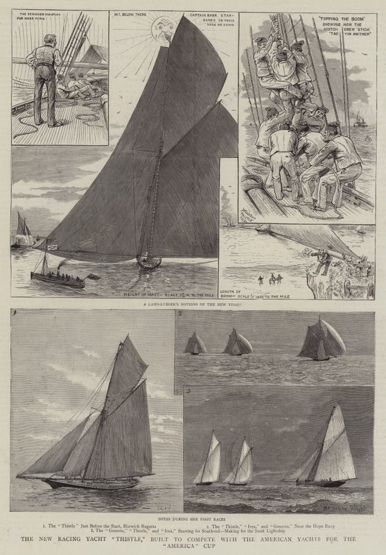 O New Racing Yacht Thistle, construído para competir com os American Yachts para a America Cup de Henry Charles Seppings Wright