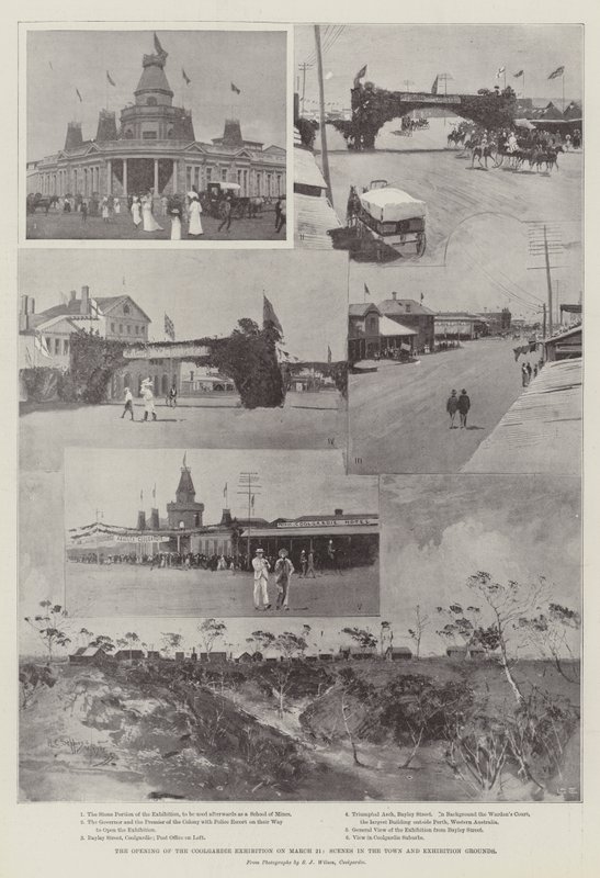 A abertura da exposição de Coolgardie em 21 de março, cenas na cidade e motivos de exposição de Henry Charles Seppings Wright
