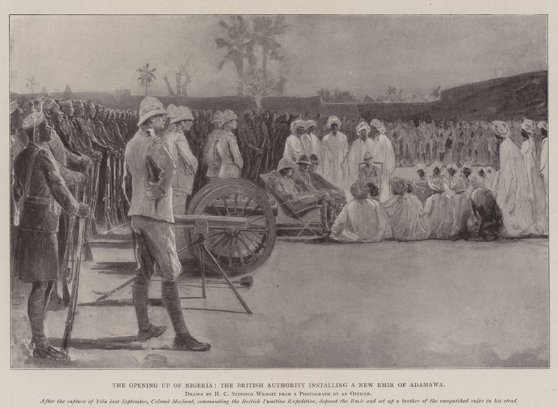 A abertura da Nigéria, a autoridade britânica instalando um novo emir de Adamawa de Henry Charles Seppings Wright