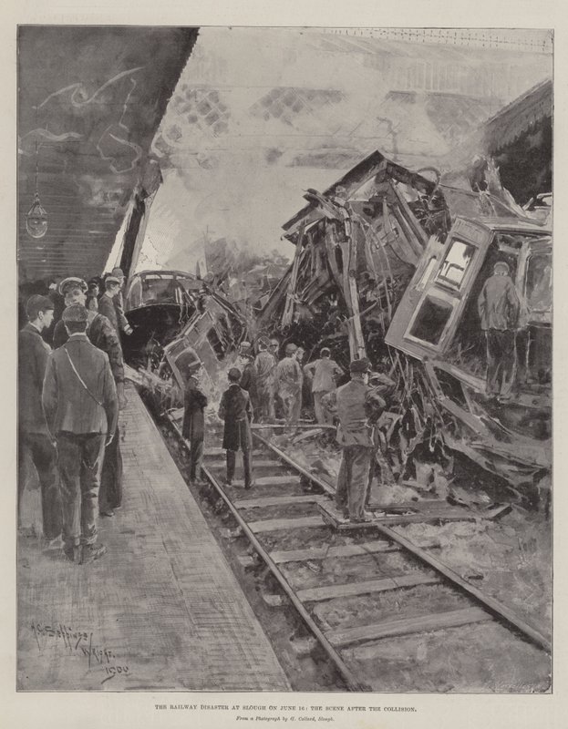 O desastre ferroviário em Slough em 16 de junho, a cena após a colisão de Henry Charles Seppings Wright