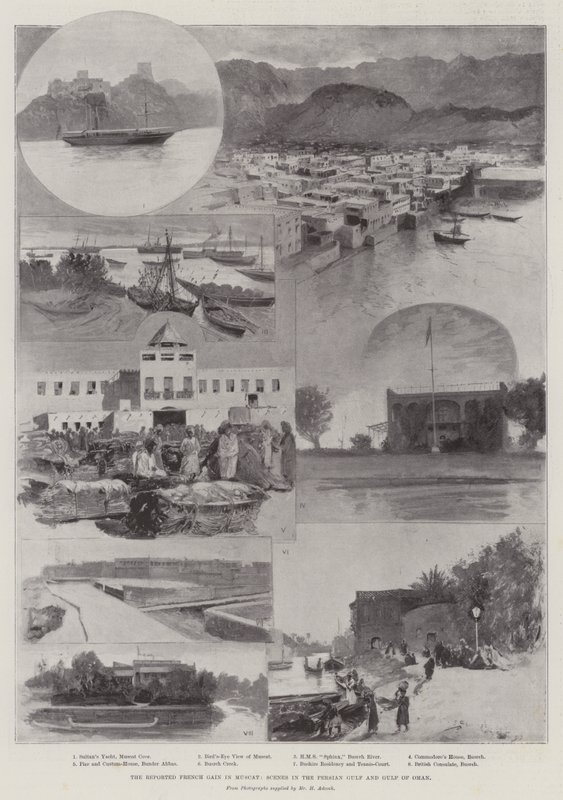 O ganho francês relatado em Muscat, cenas no Golfo Pérsico e no Golfo de Omã de Henry Charles Seppings Wright