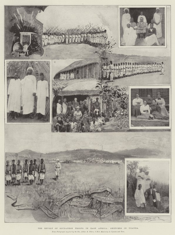 A revolta das tropas soudanesas na África Oriental, esboços em Uganda de Henry Charles Seppings Wright