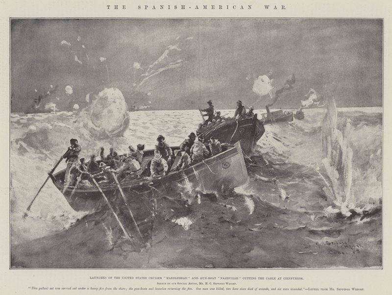 A Guerra Hispano-Americana, Lançamentos dos Estados Unidos Cruiser Marblehead e Gun-Boat Nashville, cortando o cabo em Cienfuegos de Henry Charles Seppings Wright