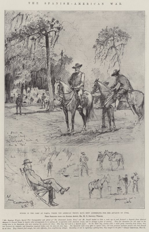 A Guerra Hispano-Americana, Cenas no Acampamento em Tampa, onde as tropas americanas se reuniram para o avanço em Cuba de Henry Charles Seppings Wright