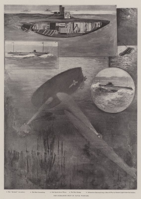 O barco submarino na guerra naval de Henry Charles Seppings Wright