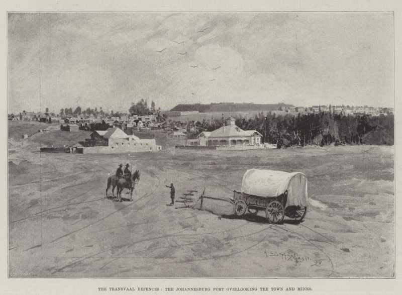 As defesas de Transvaal, o forte de Joanesburgo, com vista para a cidade e as minas de Henry Charles Seppings Wright