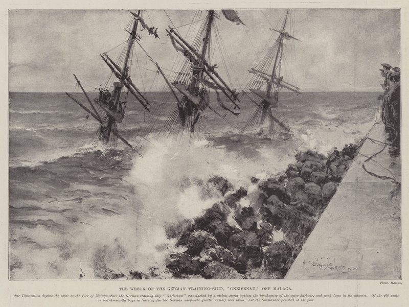 O naufrágio do navio de treinamento alemão, Gneisenau, fora de Málaga de Henry Charles Seppings Wright