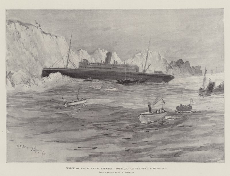 Naufrágio do P e O Steamer Sobraon, na ilha de Tung Ying de Henry Charles Seppings Wright