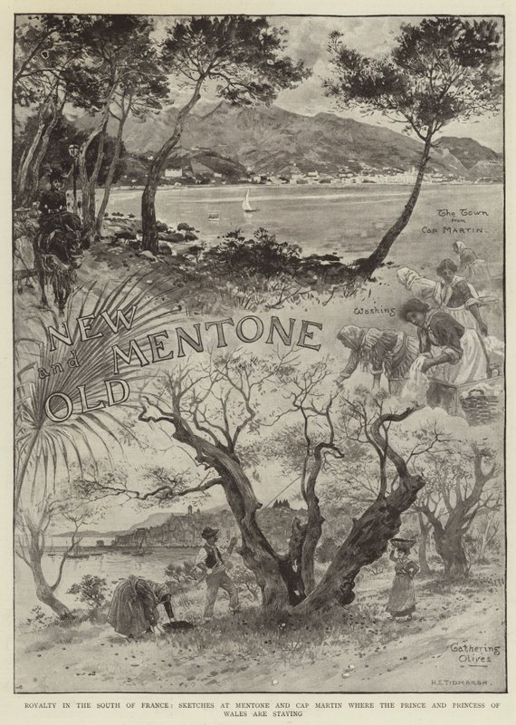 Realeza no sul da França, Sketches em Mentone e Cap Martin, onde o príncipe e a princesa de Gales estão hospedados de Henry Edward Tidmarsh