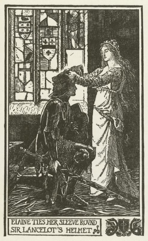 Elaine amarra a manga no capacete de Sir Lancelot de Henry Justice Ford