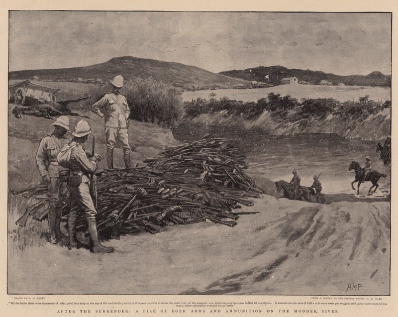 Após a rendição, uma pilha de armas Boer e munição no rio Modder de Henry Marriott Paget