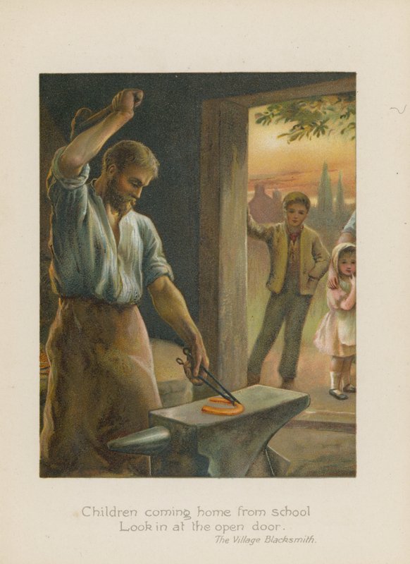 As crianças que chegam em casa da escola olham para a porta aberta (chromolitho) de Henry Marriott Paget