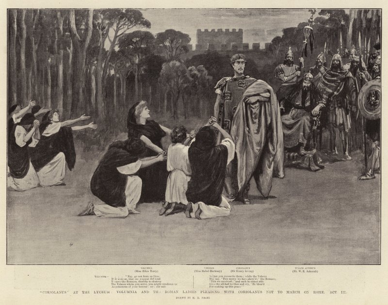 Coriolano no Liceu, Volumnia e as Damas Romanas implorando a Coriolano não a março sobre Roma, Ato III de Henry Marriott Paget