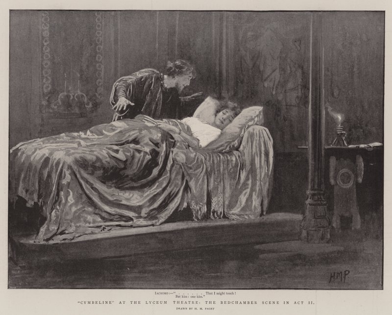 Cymbeline no Lyceum Theatre, a cena Bedchamber no Ato II de Henry Marriott Paget