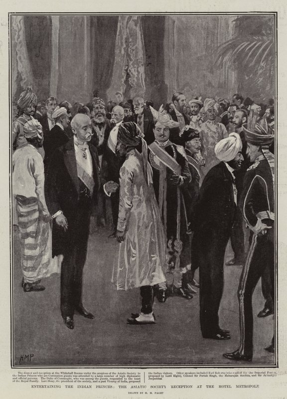 Entreter os príncipes indianos, a recepção da Sociedade Asiática no Hotel Metropole de Henry Marriott Paget