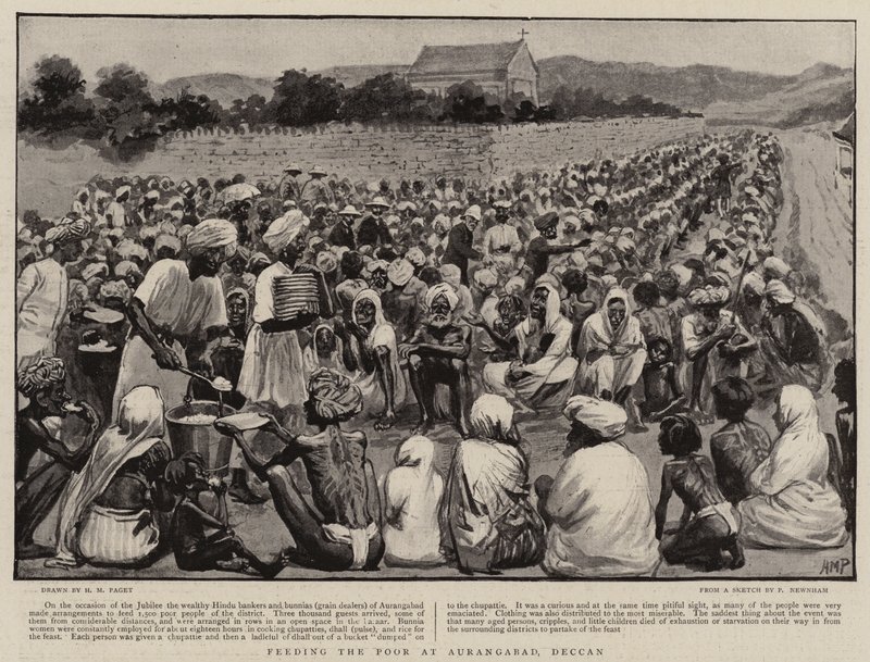 Alimentando os pobres em Aurangabad, Deccan de Henry Marriott Paget