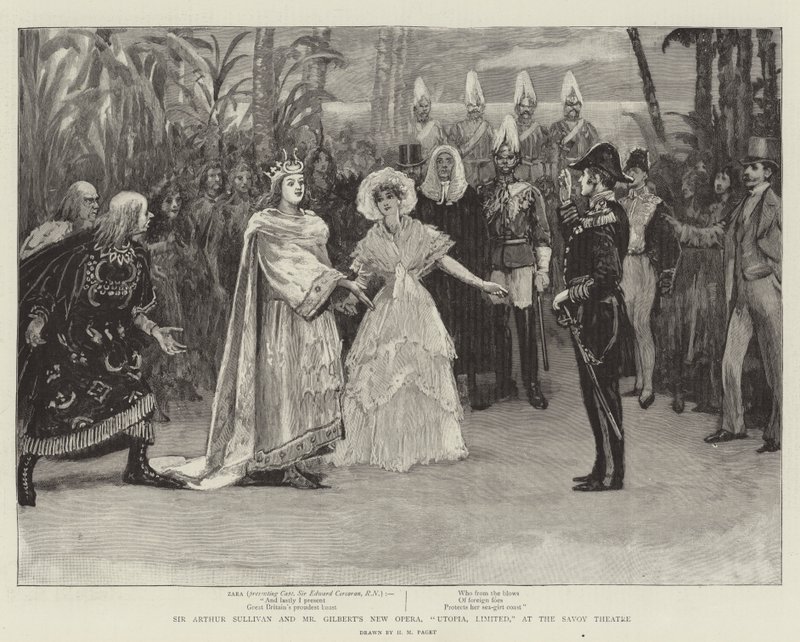 Sir Arthur Sullivan e a nova ópera de Gilbert, Utopia, Limited, no Teatro Savoy de Henry Marriott Paget