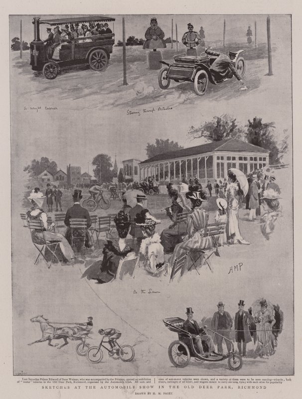 Esboços no salão do automóvel no Old Deer Park, Richmond de Henry Marriott Paget