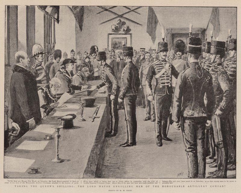 Tomando o Xelim da Rainha, o Lorde Prefeito inscrevendo Homens da Honorável Companhia de Artilharia de Henry Marriott Paget