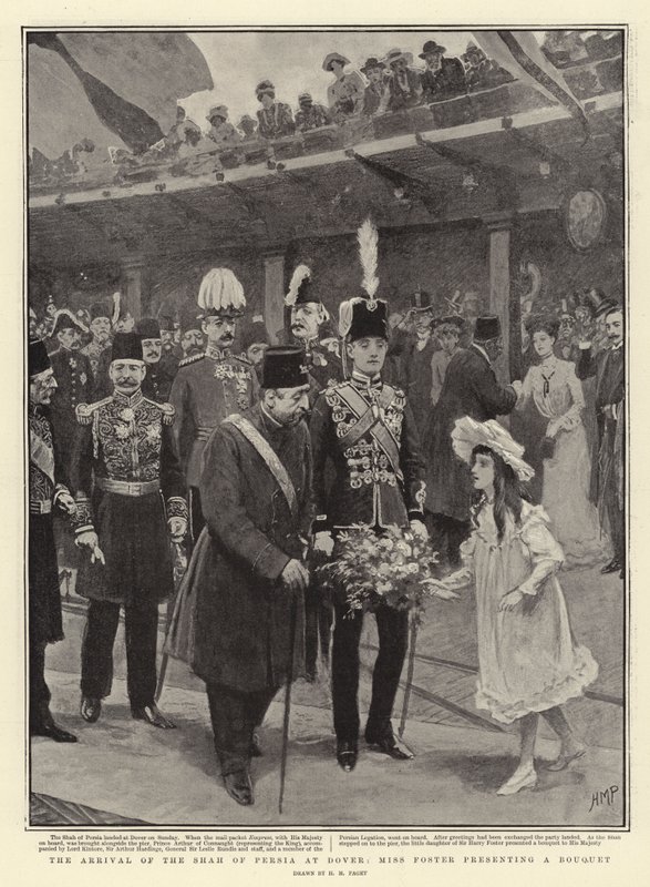 A chegada do Xá da Pérsia em Dover, Miss Foster apresentando um buquê de Henry Marriott Paget