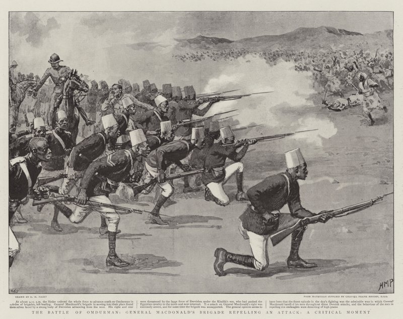 A Batalha de Omdurman, Brigada do General Macdonald, repelindo um ataque, um momento crítico de Henry Marriott Paget
