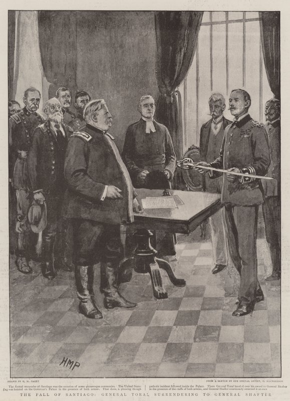 A Queda de Santiago, o General Toral se rende ao General Shafter de Henry Marriott Paget
