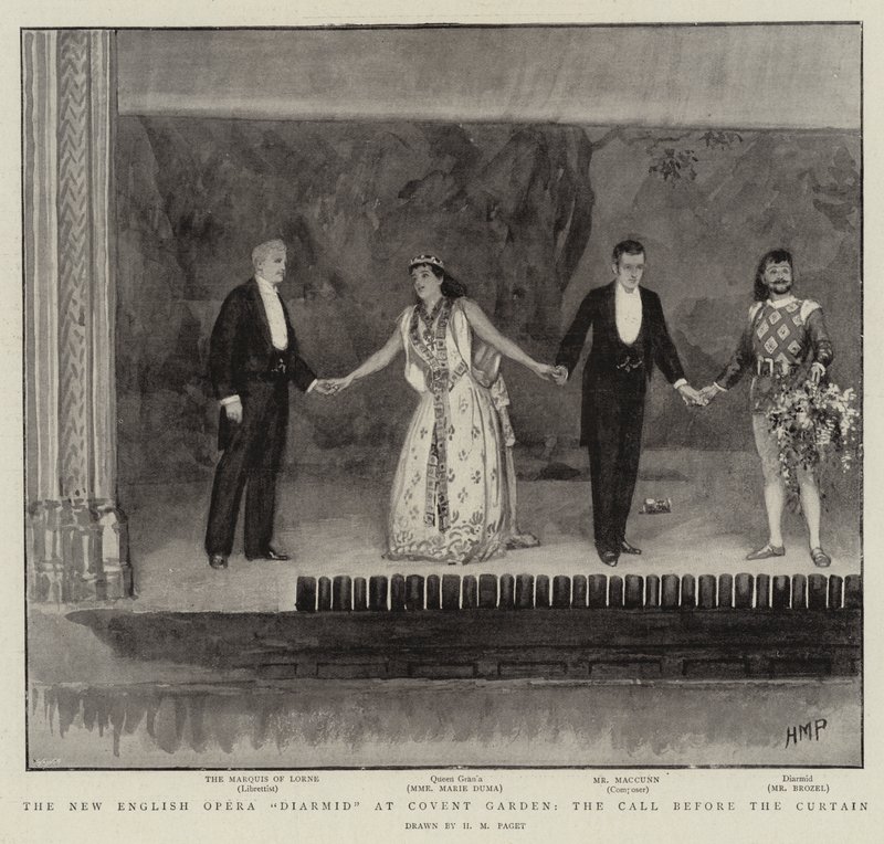 A nova ópera inglesa Diarmid em Covent Garden, a chamada antes da cortina de Henry Marriott Paget
