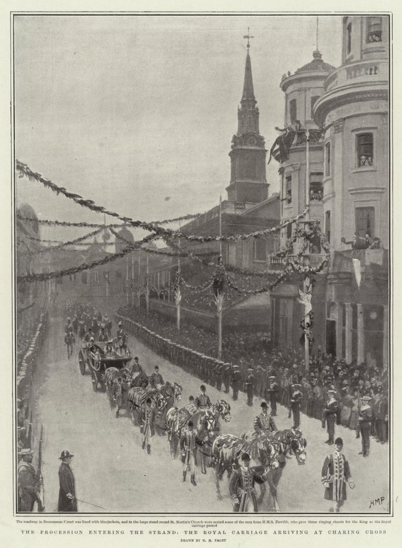A procissão entrar na Strand, o Royal Carriage chegando em Charing Cross de Henry Marriott Paget