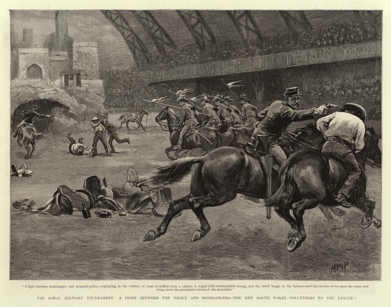 O Torneio Militar Real, uma Luta entre a Polícia e os Bushrangers, os Voluntários de Nova Gales do Sul para o Resgate de Henry Marriott Paget