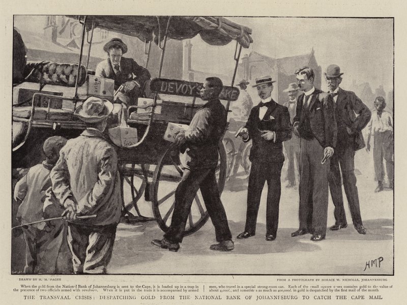 A crise de Transvaal, despachando ouro do Banco Nacional de Joanesburgo para pegar o Cape Mail de Henry Marriott Paget