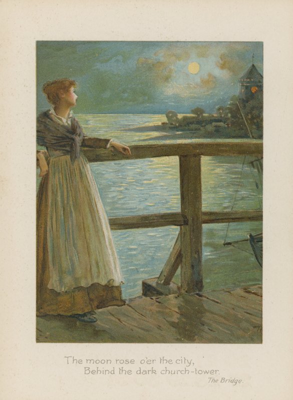 A lua subiu sobre a cidade, atrás da torre da igreja escura (cromolitho) de Henry Marriott Paget