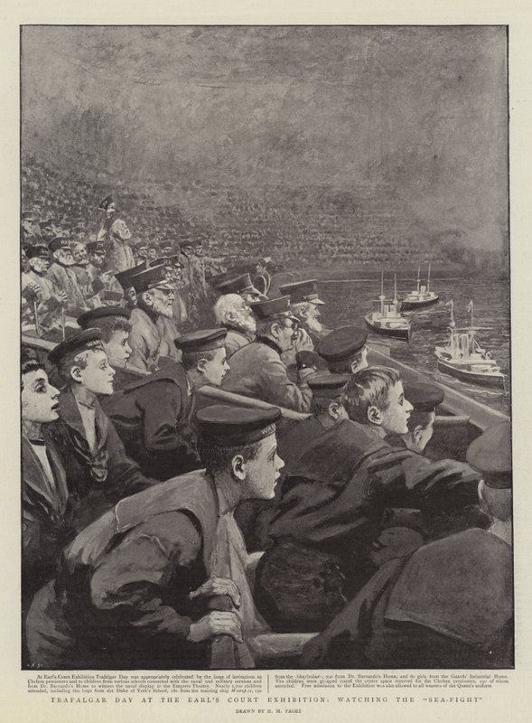 Trafalgar Day na Exposição do Earl&39;s Court, assistindo ao Sea-Fight de Henry Marriott Paget