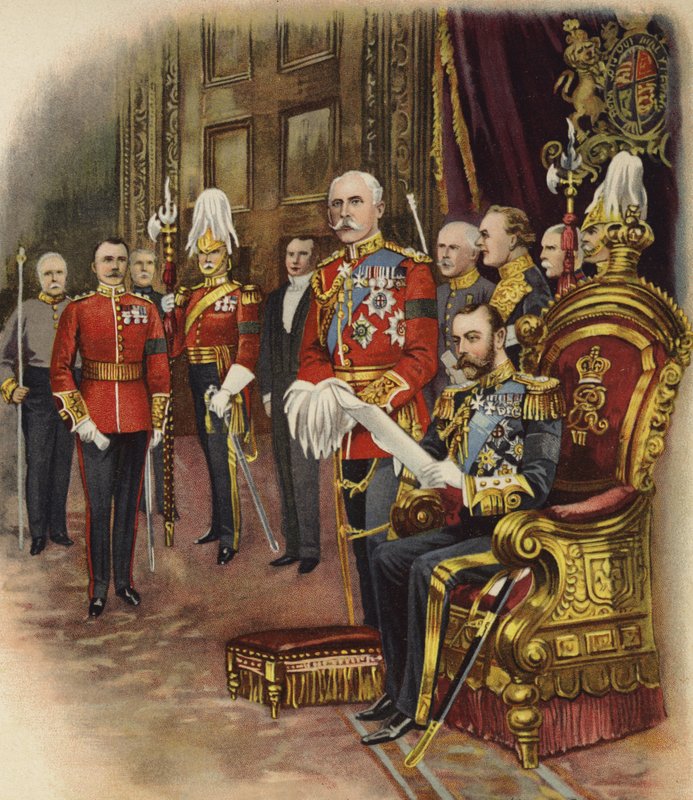 Rei George V realiza sua primeira corte, maio de 1910 (cromolito) de Henry Payne