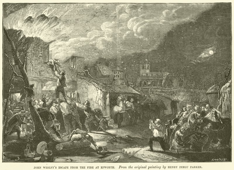 John Wesley foge do fogo em Epworth de Henry Perlee after Parker