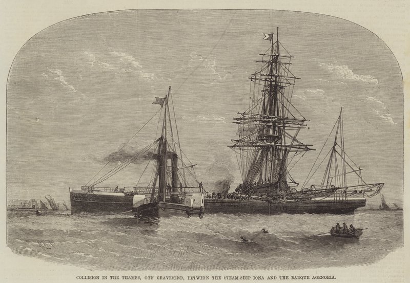 Colisão no Tâmisa, ao largo de Gravesend, entre o navio a vapor Iona e a Barque Agenoria de Henry Spernon Tozer
