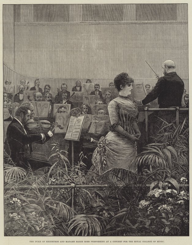 O Duque de Edimburgo e Madame Marie Roze se apresentando em um concerto para o Royal College of Music de Henry Stephen Ludlow