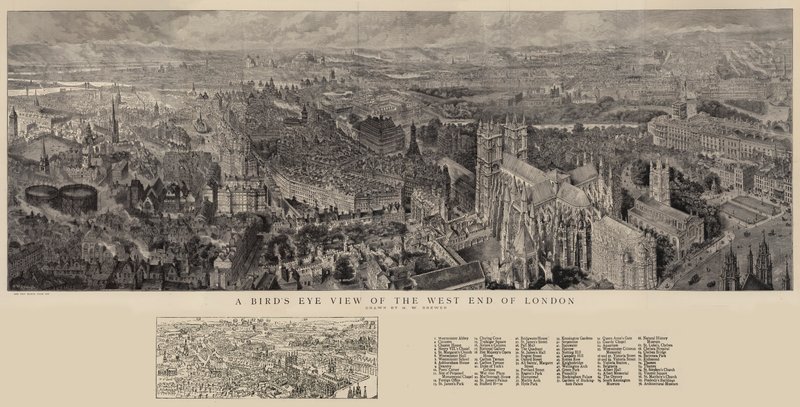 Uma visão panorâmica do West End de Londres de Henry William Brewer