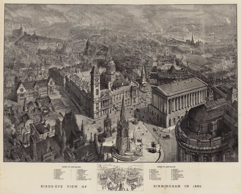Visão panorâmica de Birmingham em 1886 de Henry William Brewer