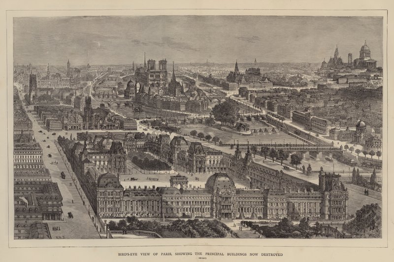 Vista aérea de Paris, mostrando os principais edifícios destruídos de Henry William Brewer