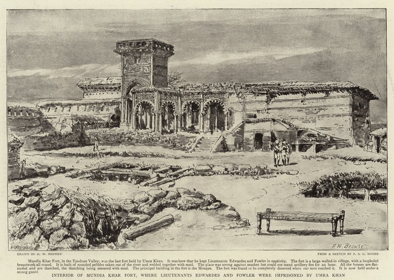 Interior do Forte Mundia Khar, onde os tenentes Edwardes e Fowler foram presos por Umra Khan de Henry William Brewer