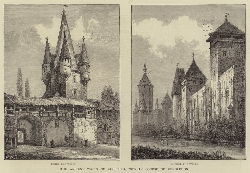 As antigas muralhas de Augsburg, agora em curso de demolição de Henry William Brewer