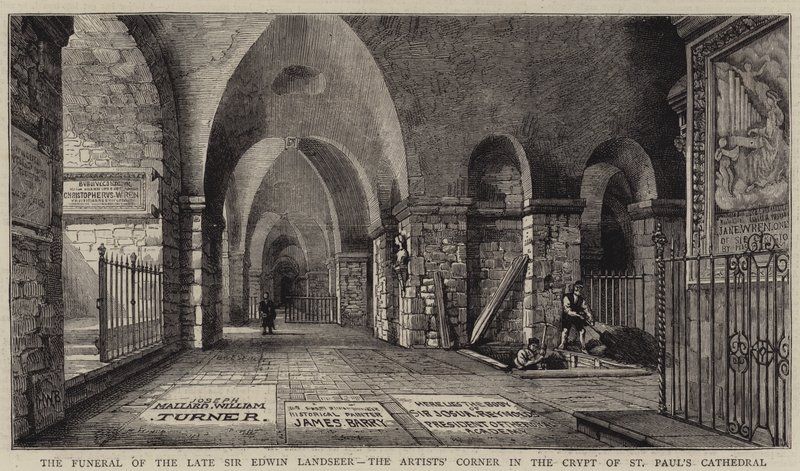 O funeral do falecido Sir Edwin Landseer, o canto do artista na cripta da catedral de São Paulo de Henry William Brewer