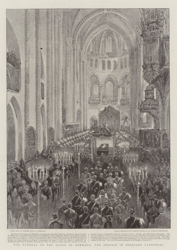 O funeral da rainha da Dinamarca, o serviço na Catedral de Roskilde de Henry William Brewer