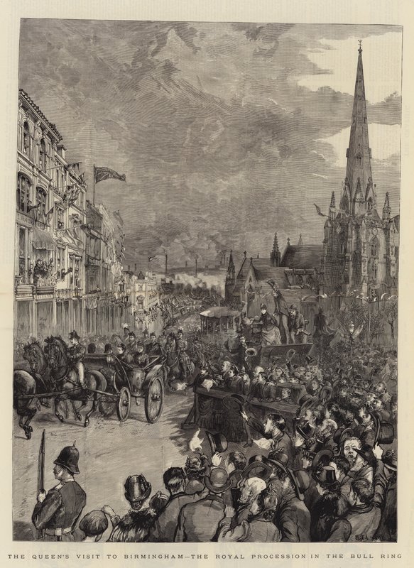 Visita da Rainha a Birmingham, a Procissão Real na Praça de Touros de Henry William Brewer