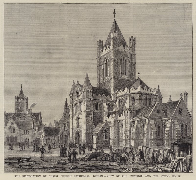 A Restauração da Catedral da Igreja de Cristo, Dublin, Vista do Exterior e da Casa do Sínodo de Henry William Brewer
