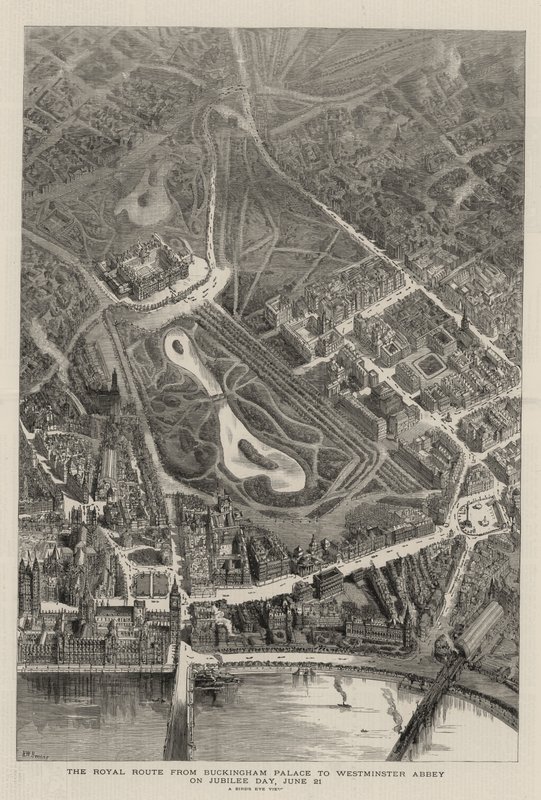 A Rota Real do Palácio de Buckingham para a Abadia de Westminster no dia do Jubileu, 21 de junho de Henry William Brewer