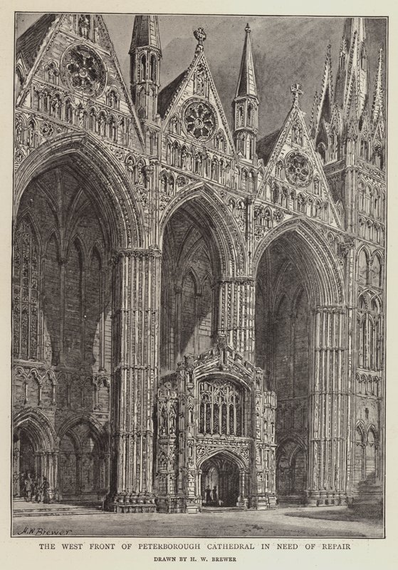 A frente oeste da Catedral de Peterborough precisa de reparo de Henry William Brewer