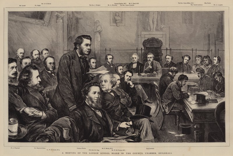 Uma reunião do London School Board na Câmara do Conselho, Guildhall de Henry Woods